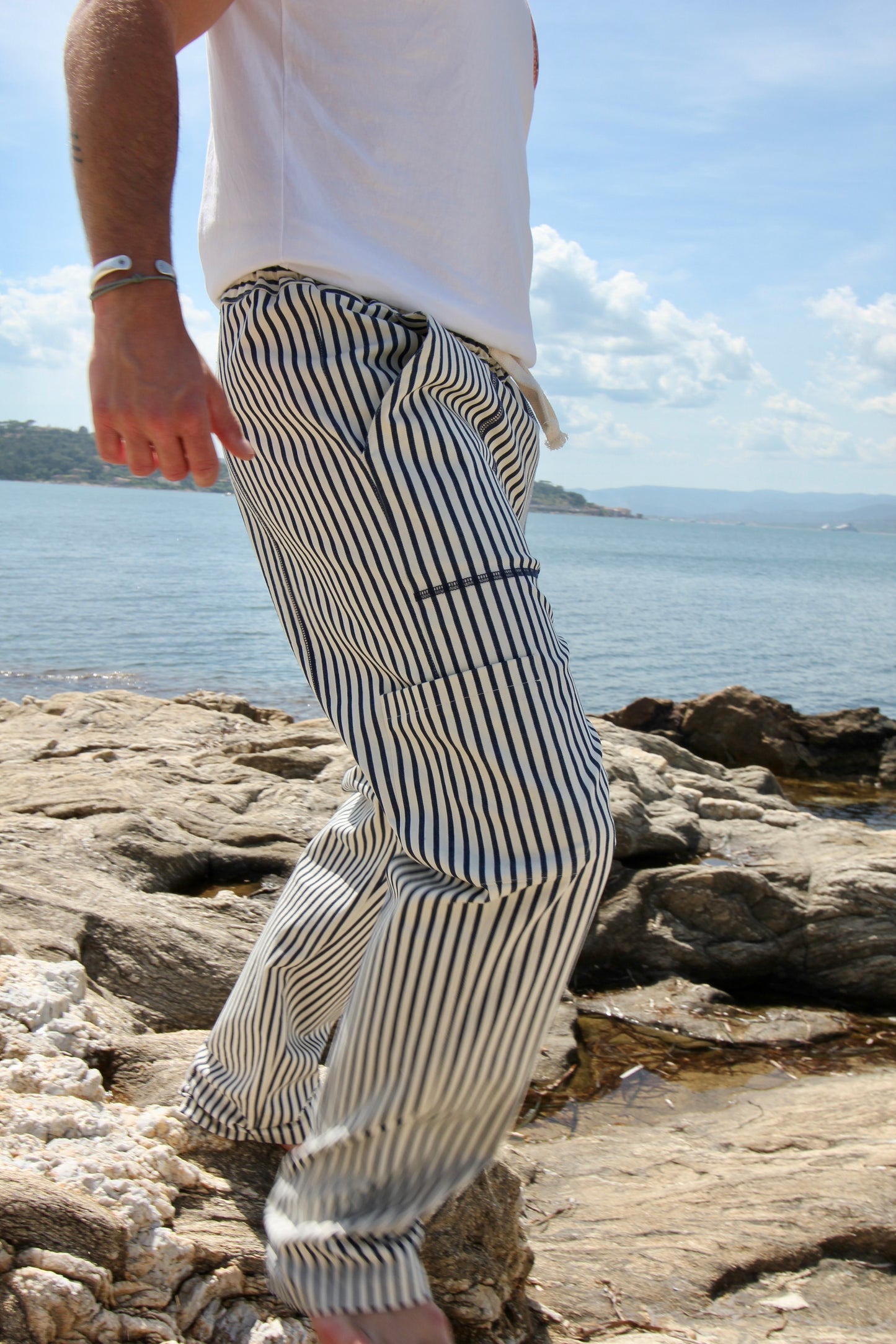 PANTALON RAYURES MARINE
