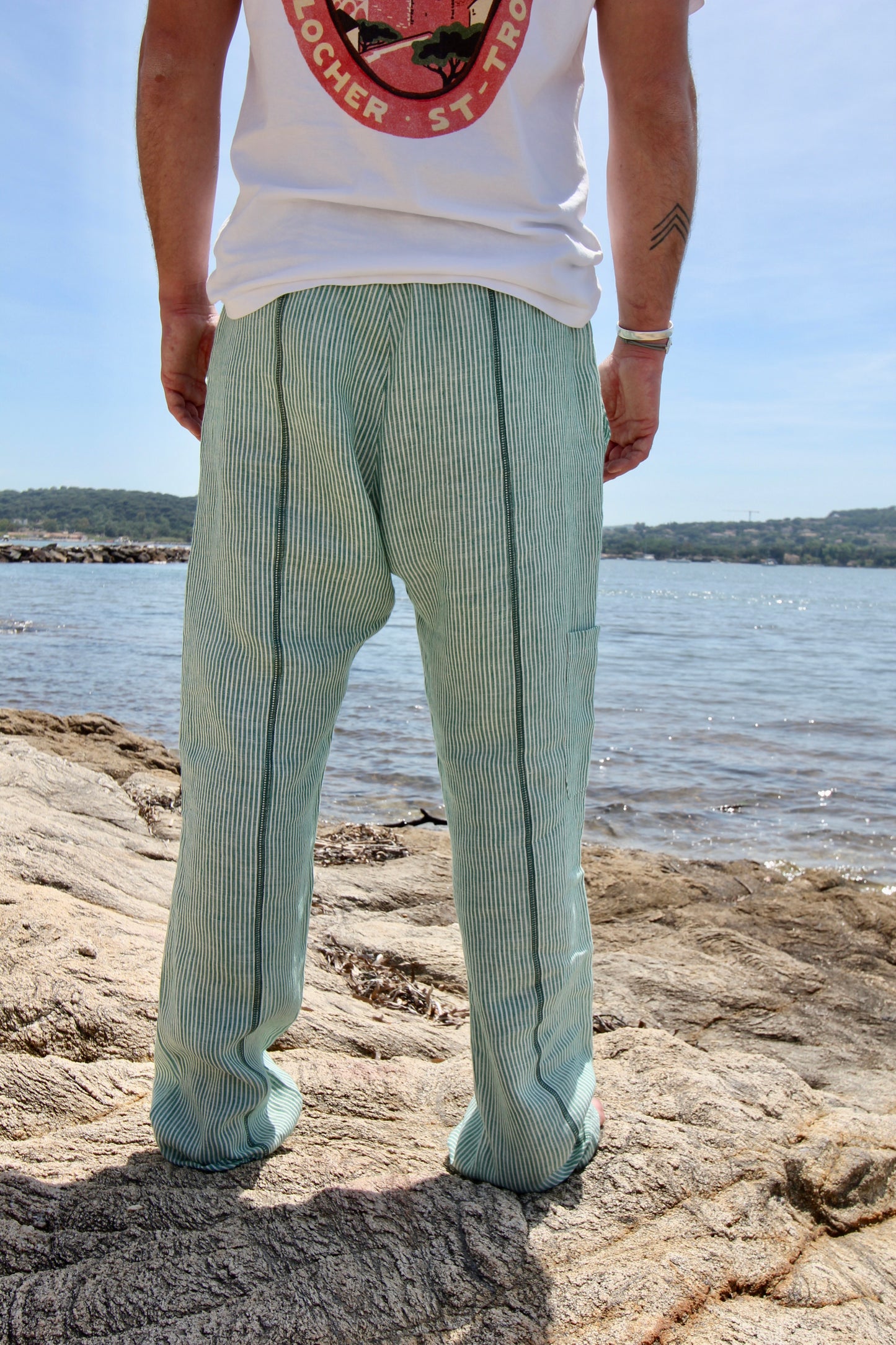 PANTALON MENTHE 100 % LIN