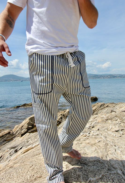 PANTALON RAYURES MARINE