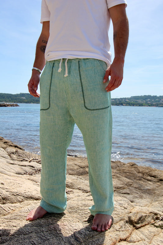 PANTALON MENTHE 100 % LIN